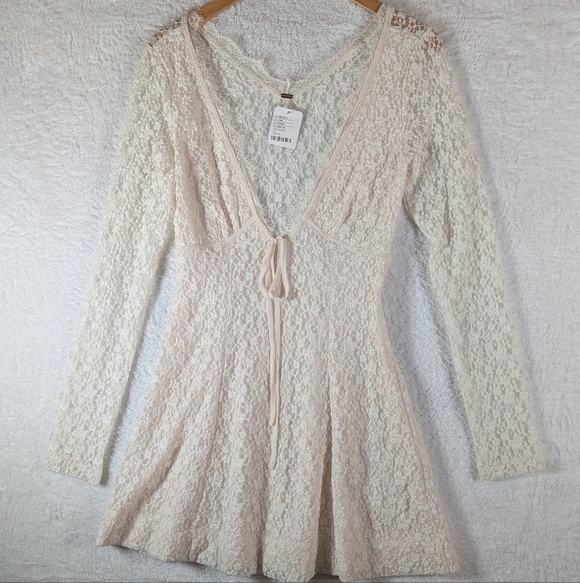 Free People Cream Lace Long Sleeve Dress - Picture 3 of 7